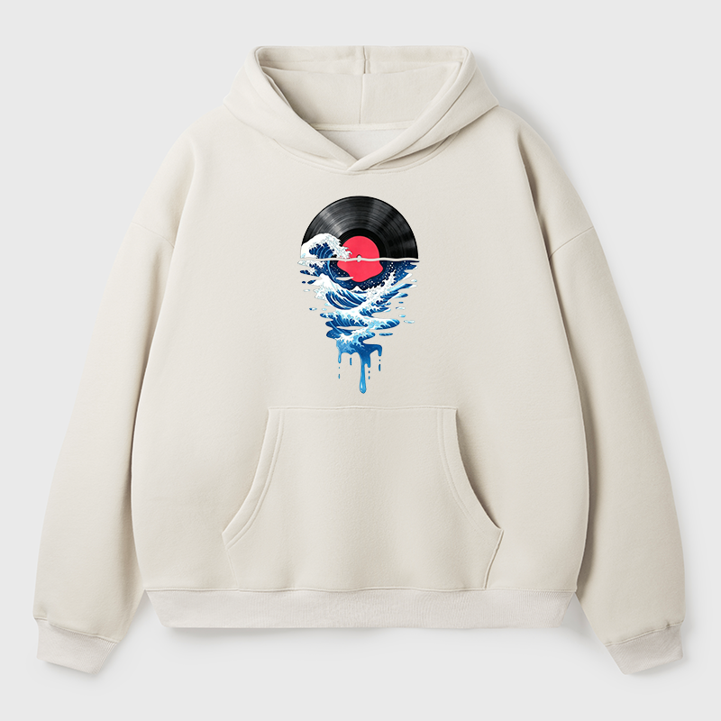 Tokyo-Tiger Vinyl Records And Waves Adult Fleece Hoodie