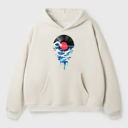 Tokyo-Tiger Vinyl Records And Waves Adult Fleece Hoodie