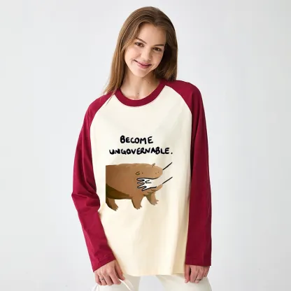 Tokyo-Tiger Moo Deng Bites Someone's Arm Raglan Long Sleeve T-shirt