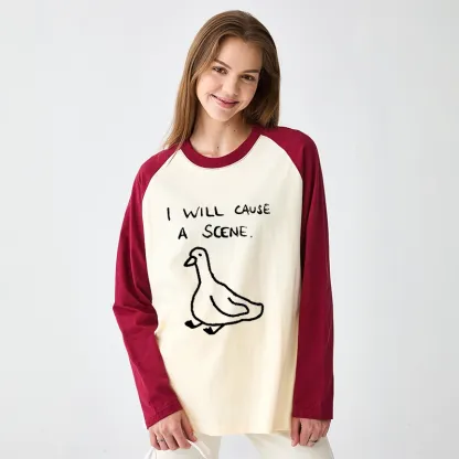 Tokyo-Tiger Stupid Goose Funny Japan Retro Raglan Long Sleeve T-shirt