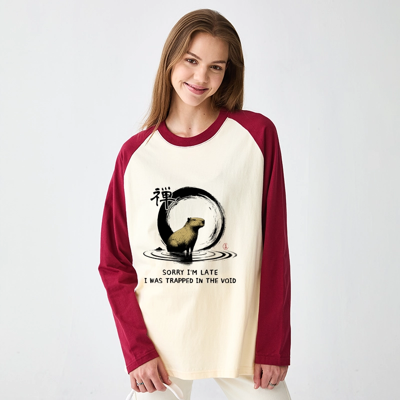 Tokyo-Tiger Zen Capybara Was Trapped In The Void Raglan Long Sleeve T-shirt