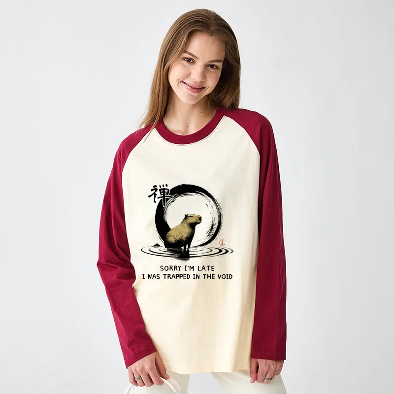 Tokyo-Tiger Zen Capybara Was Trapped In The Void Raglan Long Sleeve T-shirt