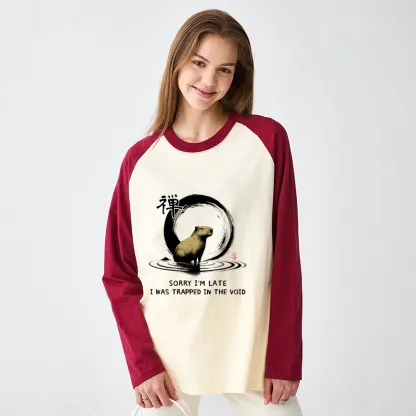 Tokyo-Tiger Zen Capybara Was Trapped In The Void Raglan Long Sleeve T-shirt