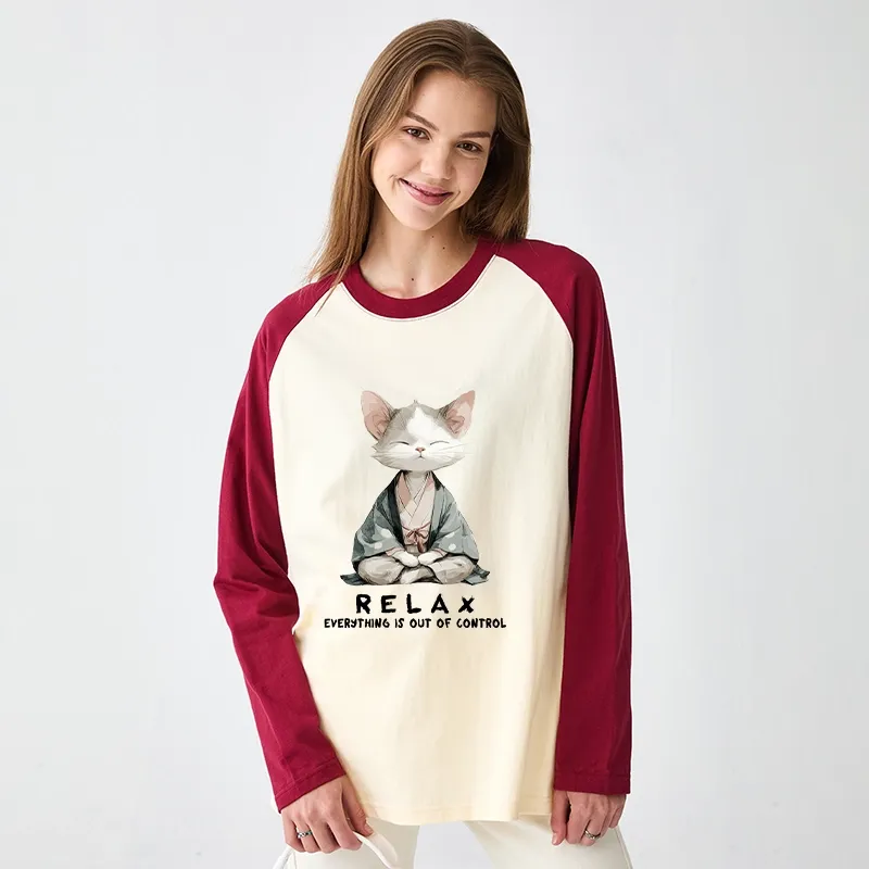 Tokyo-Tiger Zen Cat Relaxation，Everything's Out Of Control Raglan Long Sleeve T-shirt