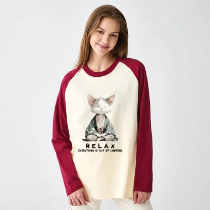 Tokyo-Tiger Zen Cat Relaxation，Everything's Out Of Control Raglan Long Sleeve T-shirt