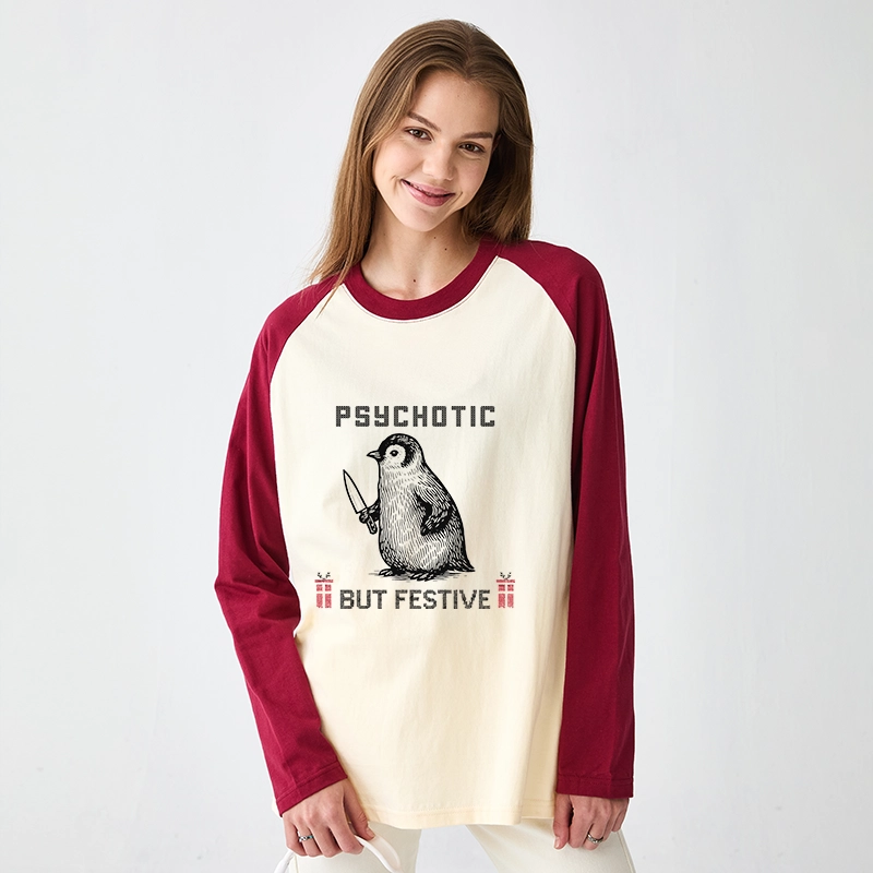 Tokyo-Tiger Overstimulated but Festive Christmas Raglan Long Sleeve T-shirt