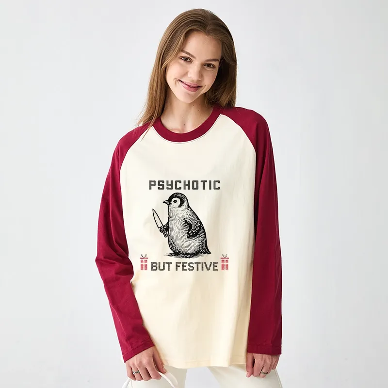 Tokyo-Tiger Overstimulated but Festive Christmas Raglan Long Sleeve T-shirt