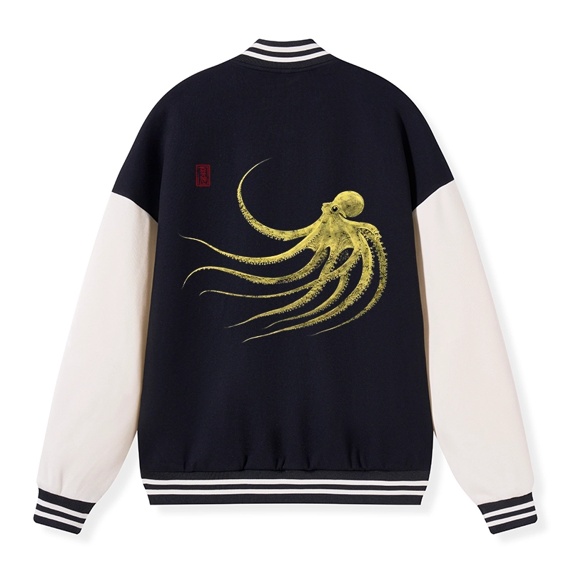 Tokyo-Tiger Retro Octopus Japanese Embroidery Varsity Jacket
