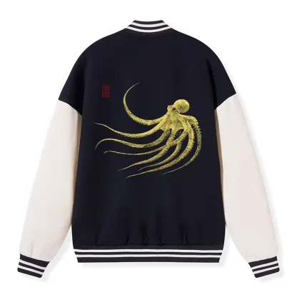Tokyo-Tiger Retro Octopus Japanese Embroidery Varsity Jacket