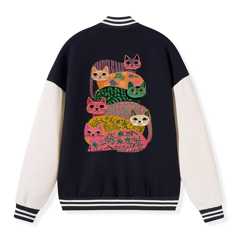 Tokyo-Tiger Colorful Cats Embroidery Varsity Jacket