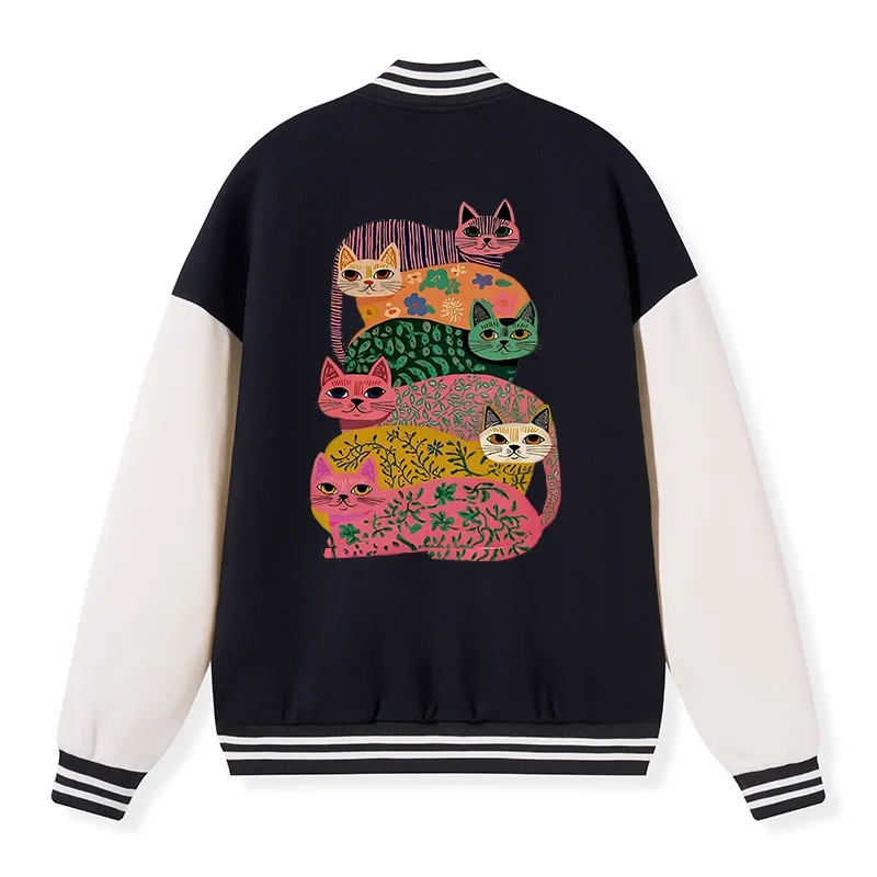 Tokyo-Tiger Colorful Cats Embroidery Varsity Jacket Sale