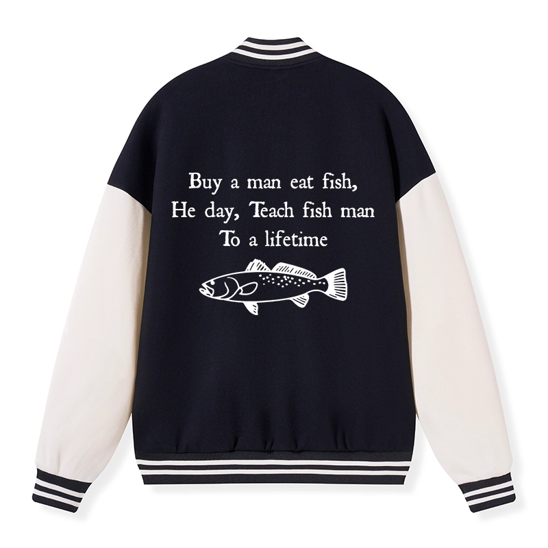 Tokyo-Tiger Man Eat Fish Meme Embroidery Varsity Jacket
