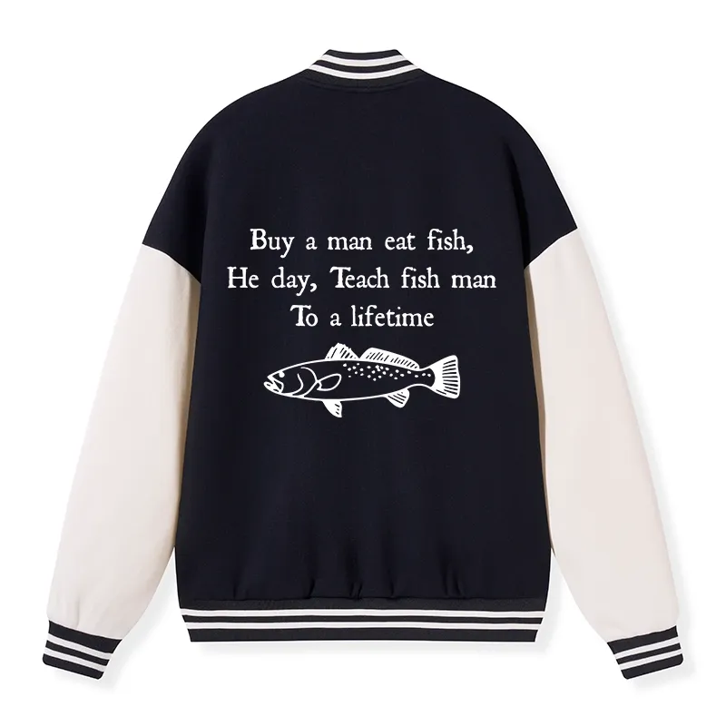 Tokyo-Tiger Man Eat Fish Meme Embroidery Varsity Jacket Sale