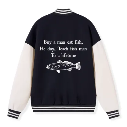Tokyo-Tiger Man Eat Fish Meme Embroidery Varsity Jacket