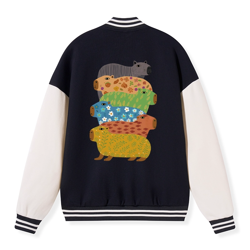 Tokyo-Tiger Colorful Capybaras Embroidery Varsity Jacket