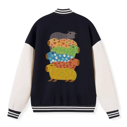Tokyo-Tiger Colorful Capybaras Embroidery Varsity Jacket