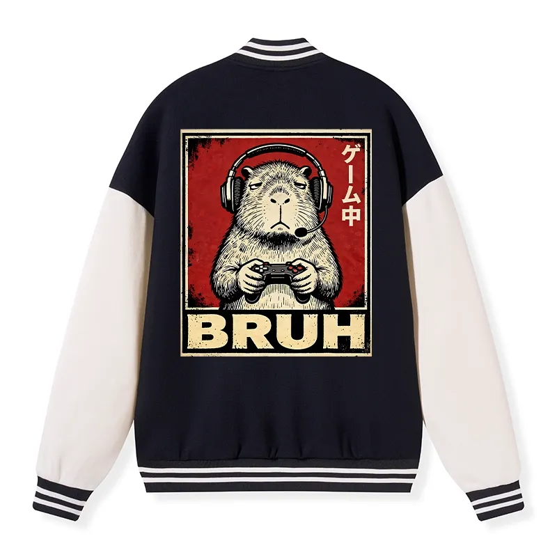 Tokyo-Tiger Funny Capybara Playing Games Embroidery Varsity Jacket Sale