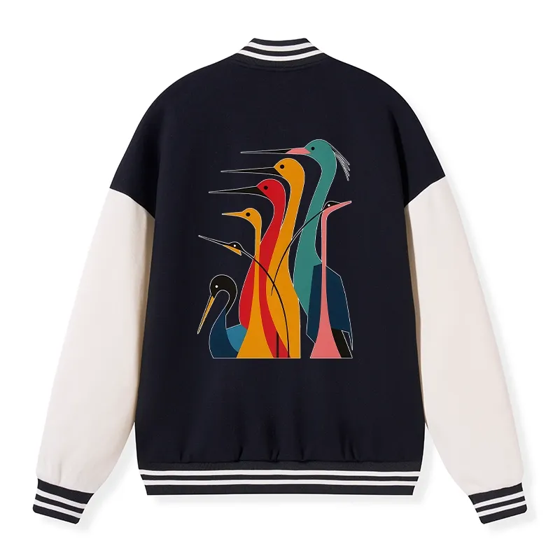 Tokyo-Tiger Various Types Of Cranes Embroidery Varsity Jacket Sale