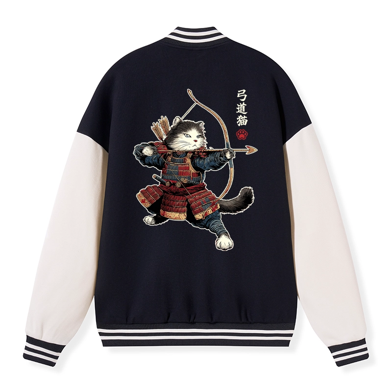 Tokyo-Tiger Kyudo Samurai Cat Embroidery Varsity Jacket