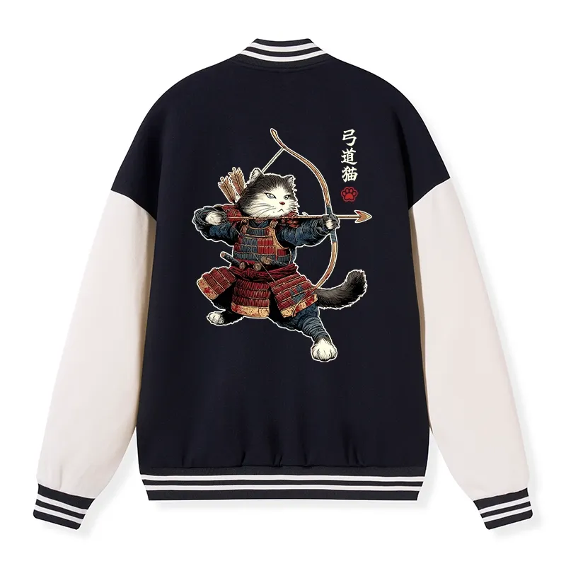 Tokyo-Tiger Kyudo Samurai Cat Embroidery Varsity Jacket Sale