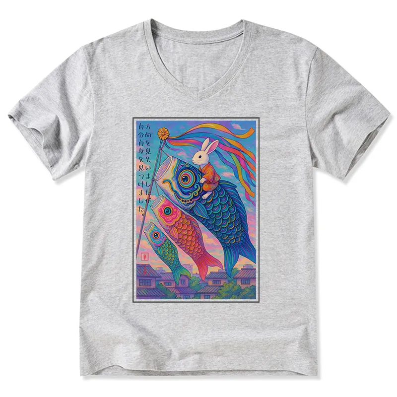 Tokyo-Tiger Ukiyoe Rabbit Ride Carp streamer Poster V-Neck Classic T-Shirt