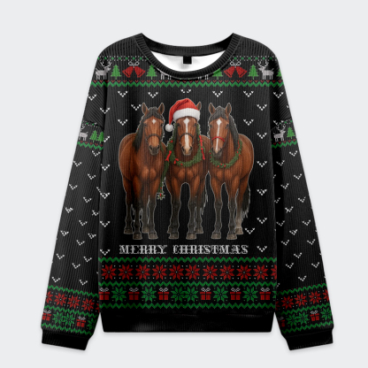 Tokyo-Tiger The Christmas Horse Is Looking At You Christmas Ugly Sweatshirt