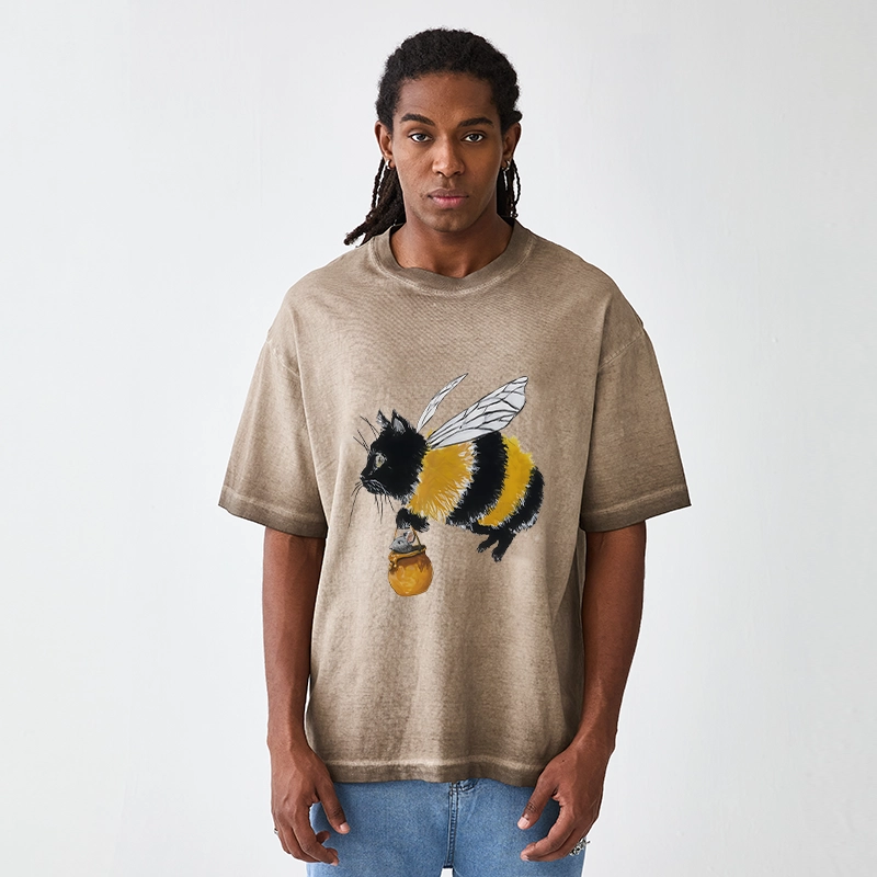 Tokyo-Tiger Catbee Funny Gradient Washed T-Shirt