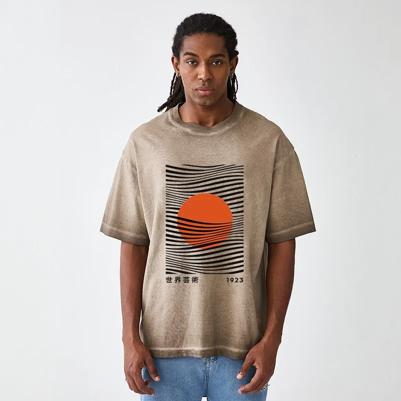 Tokyo-Tiger Minimalist Art Sun Gradient Washed T-Shirt