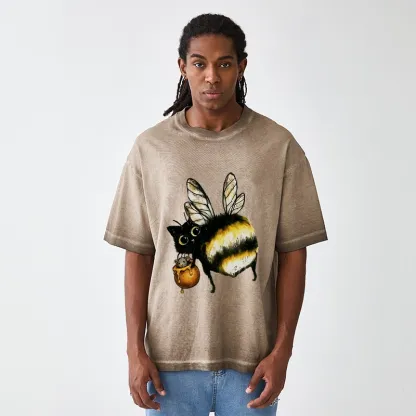 Tokyo-Tiger Cute Catbee Butt Gradient Washed T-Shirt