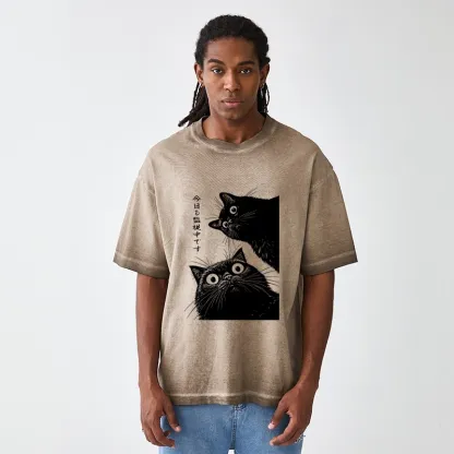 Tokyo-Tiger The Cat Is Watching Today Gradient Washed T-Shirt