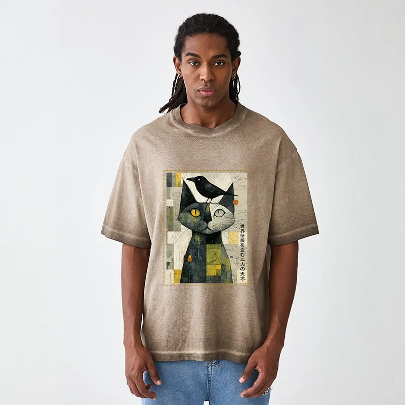 Tokyo-Tiger The Cat And The Crow Are Planning To Rule The World Gradient Washed T-Shirt