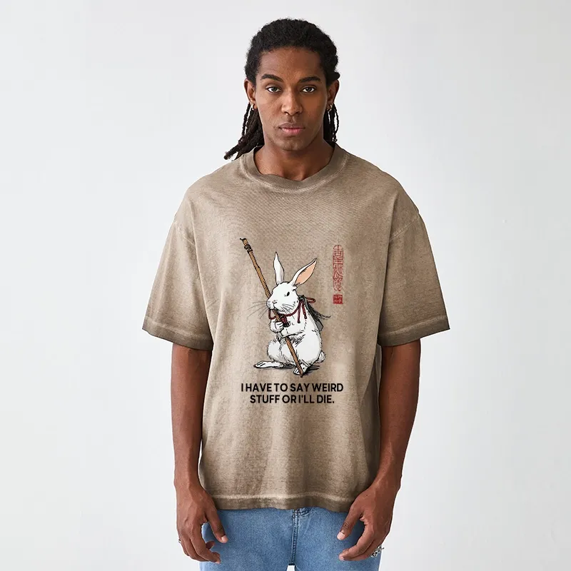 Tokyo-Tiger Rabbit Gotta Say Weird Stuff Or Die Gradient Washed T-Shirt
