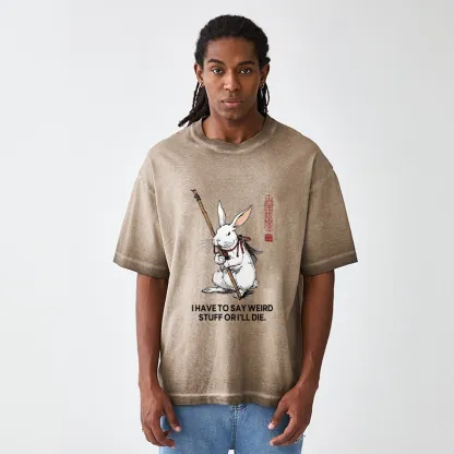 Tokyo-Tiger Rabbit Gotta Say Weird Stuff Or Die Gradient Washed T-Shirt