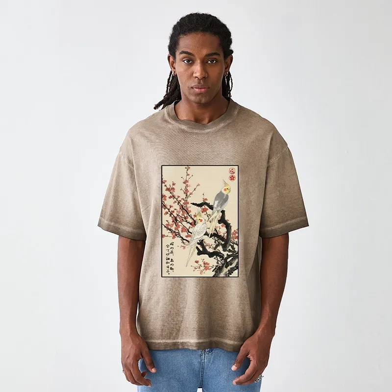 Tokyo-Tiger Whispers of Silent Blossoms Gradient Washed T-Shirt