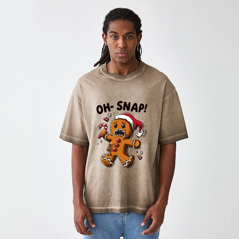 Tokyo-Tiger Oh Snap The Gingerbread Man's Christmas Chaos Gradient Washed T-Shirt