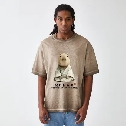 Tokyo-Tiger Zen Capybara：Relax, it's all chaos Gradient Washed T-Shirt