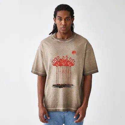 Tokyo-Tiger Flamingos at Dusk Gradient Washed T-Shirt