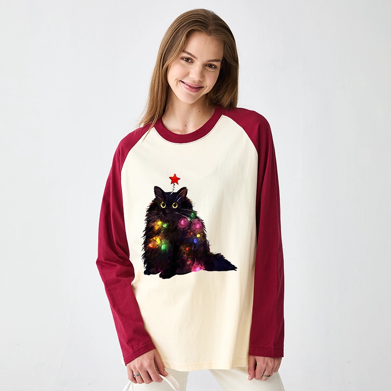 Tokyo-Tiger Christmas Lights Cat Raglan Long Sleeve T-shirt