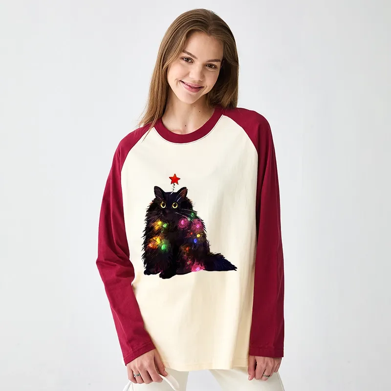 Tokyo-Tiger Christmas Lights Cat Raglan Long Sleeve T-shirt