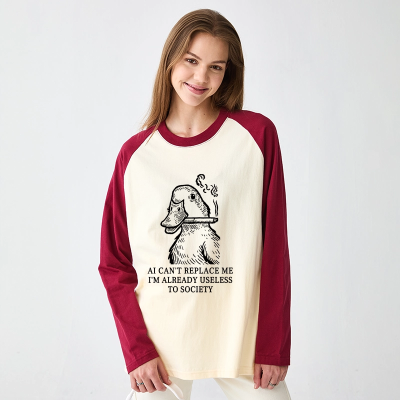Tokyo-Tiger Smoking Duck Funny Raglan Long Sleeve T-shirt