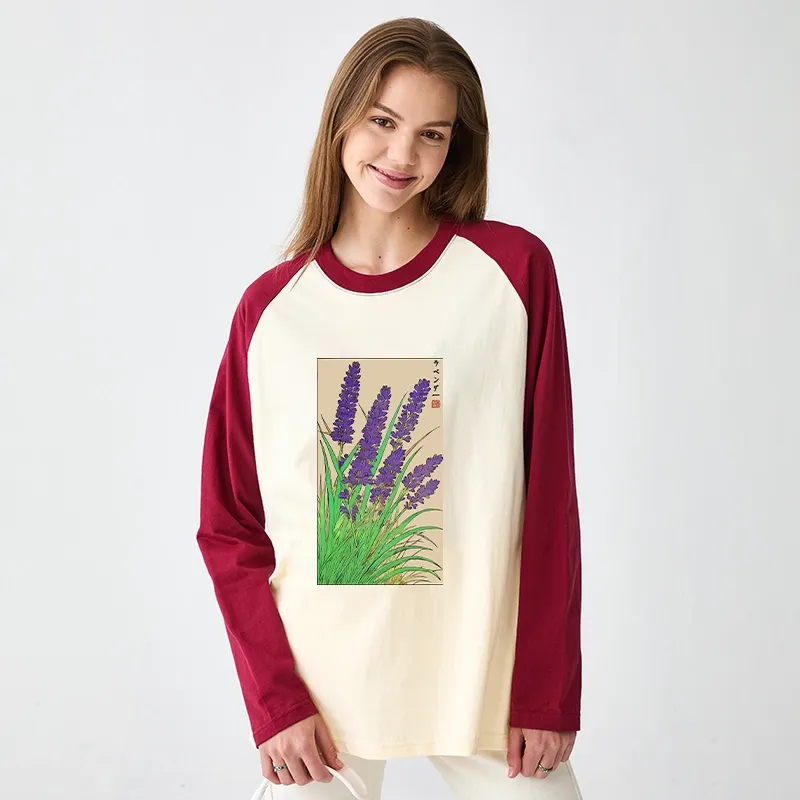 Tokyo-Tiger Japanese Lavender Raglan Long Sleeve T-shirt