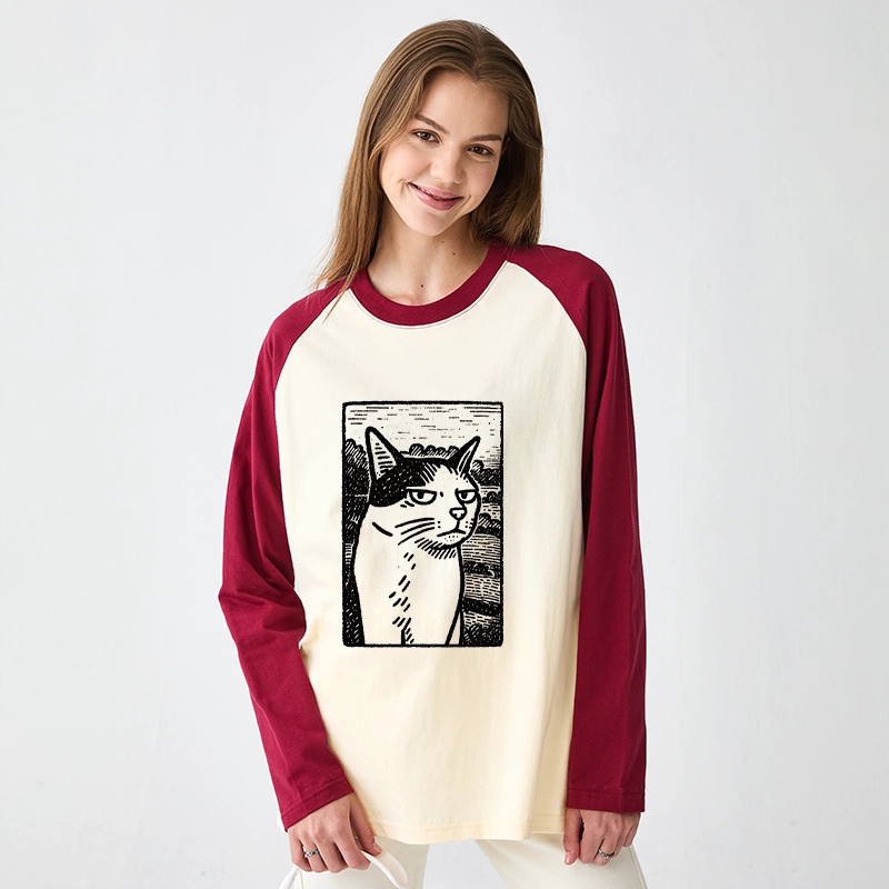 Tokyo-Tiger Cat's Hateful Eyes Raglan Long Sleeve T-shirt