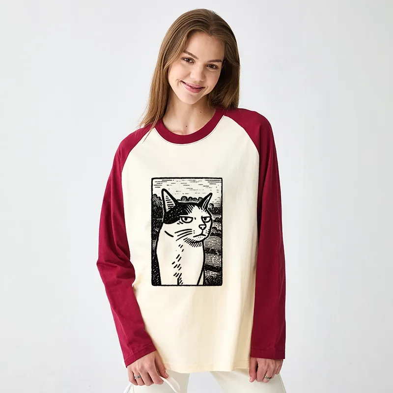 Tokyo-Tiger Cat's Hateful Eyes Raglan Long Sleeve T-shirt