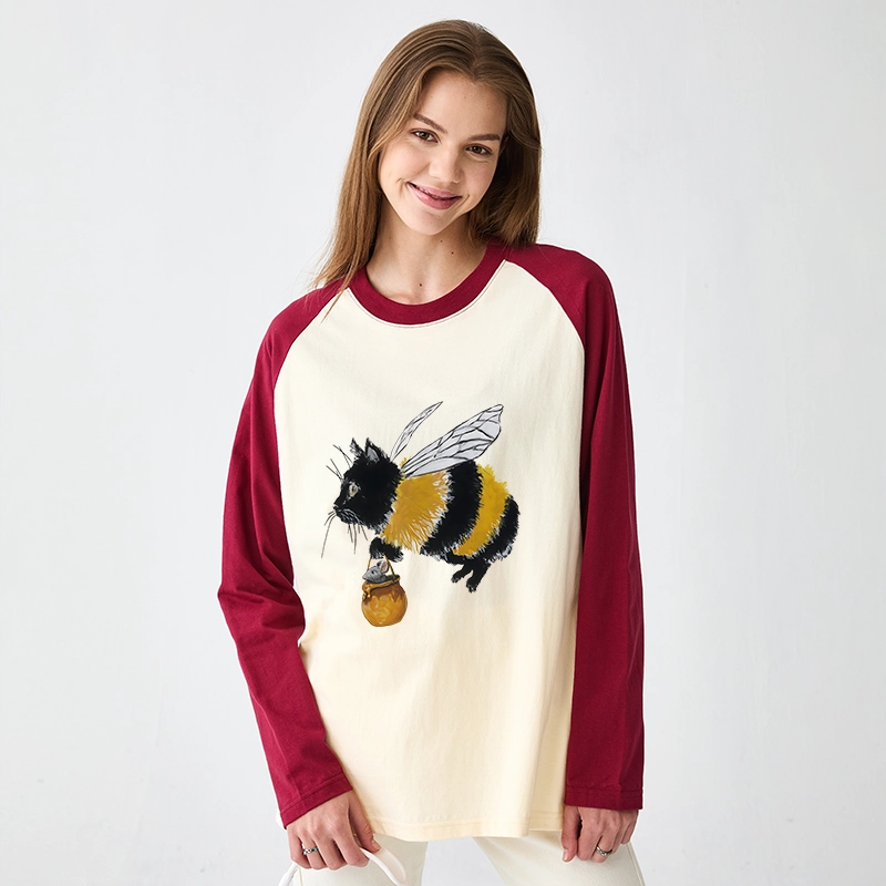 Tokyo-Tiger Catbee Funny Raglan Long Sleeve T-shirt