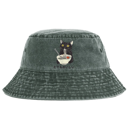 Tokyo-Tiger Cats Eat Ramen Noodles Washed Bucket Hat
