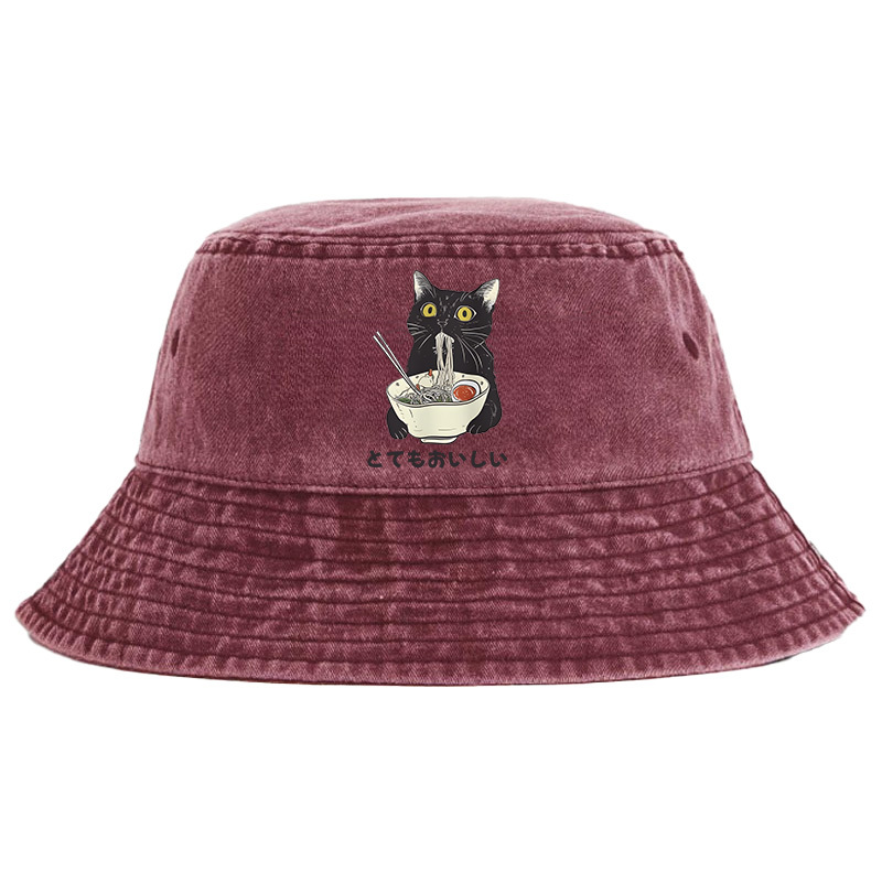Tokyo-Tiger Cats Eat Ramen Noodles Washed Bucket Hat