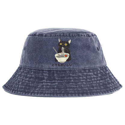 Tokyo-Tiger Cats Eat Ramen Noodles Washed Bucket Hat