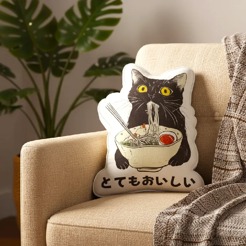 Tokyo-Tiger Cats Eat Ramen Noodles Shaped Throw Pillow