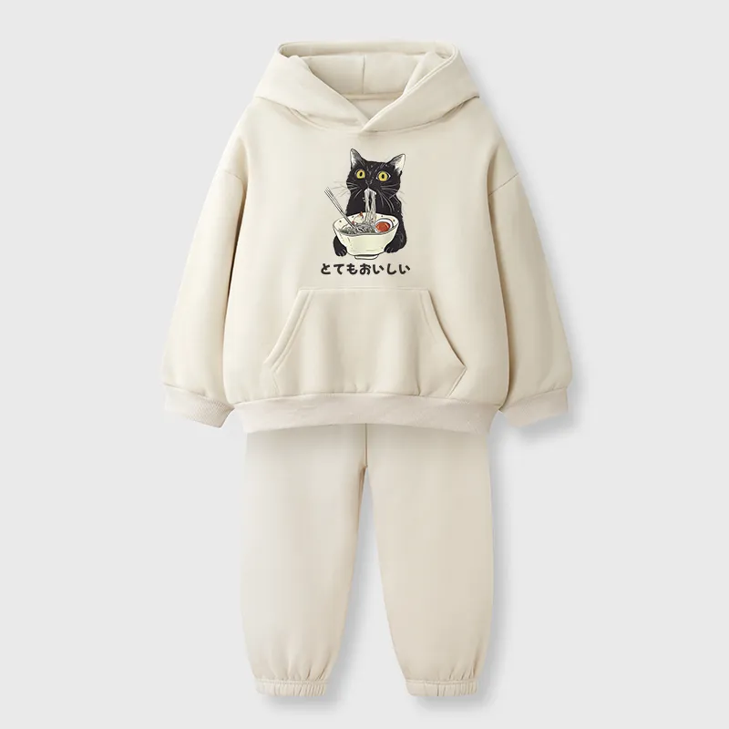 Tokyo-Tiger Cats Eat Ramen Noodles Kids Fleece Lined Hoodie Set