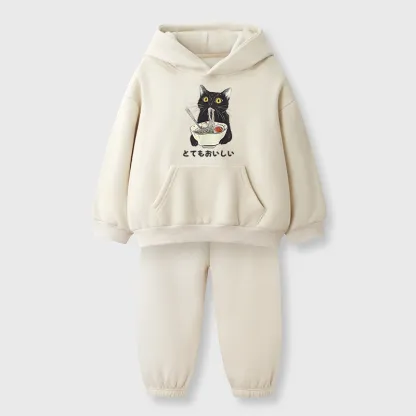 Tokyo-Tiger Cats Eat Ramen Noodles Kids Fleece Lined Hoodie Set